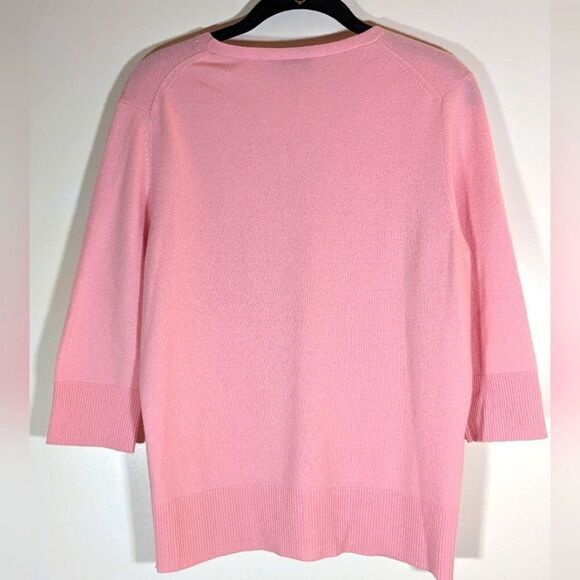 Ann Taylor 100% Cashmere Pink V-Neck Sweeter 3/4 Sleeve With Bow Size Large - Picture 2 of 7